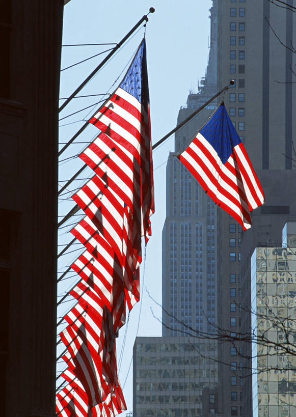 无人,竖图,室外,白天,仰视,旅游,度假,标志建筑,城市,地标,建筑,旗帜,国旗,纽约,美国,阴影,光线,影子,建筑群,曼哈顿,娱乐,建设,星条旗,蓝色,蓝天,天空,阳光,天,享受,休闲,旅游胜地,放松,美国国旗,晴朗,北美,北美洲,美洲,第五大道,纽约州,万里无云,帝国之州,帝国州,北亚美利加洲,亚美利加洲,纽约第五街,旗,晴空,晴空万里,彩图,低角度拍摄,美利坚合众国国旗,曼哈顿岛