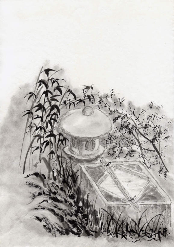 无人,竖图,黑白,室内,白天,正面,绘画,草地,美景,树林,植物,路灯,照明,许多,艺术,水井,景观,灯光,古典,文化,灯,草,树,树木,绿色,自然,工艺品,品味,景色,生长,成长,照亮,美术,高雅,照明设备,自然风光,国画,水墨画,美学,水墨