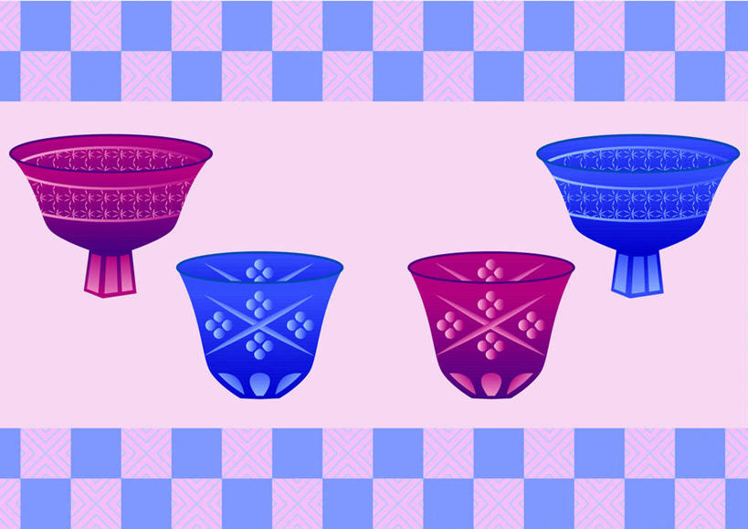 无人,横图,插画,室内,白天,正面,数码,科技,杯子,日本,亚洲,阴影,网络,高光,几何,计算机图形,合成,图画,文化,玻璃制品,画,水杯,四个,日式,雕花,电脑合成图,数码合成图,漫画,东亚,日本国,写实,具体,具象,玻璃杯,彩图