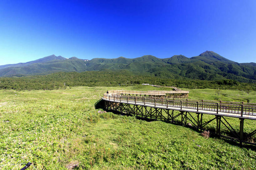 无人,公园,横图,室外,白天,正面,旅游,度假,草地,草坪,石头,山,山脉,植物,北海道,日本,亚洲,木板,石子,景观,山川,山峰,桥,木桥,山峦,娱乐,栈桥,草,树,树木,绿色,自然,群山,享受,休闲,景色,放松,生长,成长,人行桥,木板桥,国家公园,自然风光,东亚,日本国,北海道地方,北海道岛,知床半岛,知床国家公园,石块,岩石,彩图