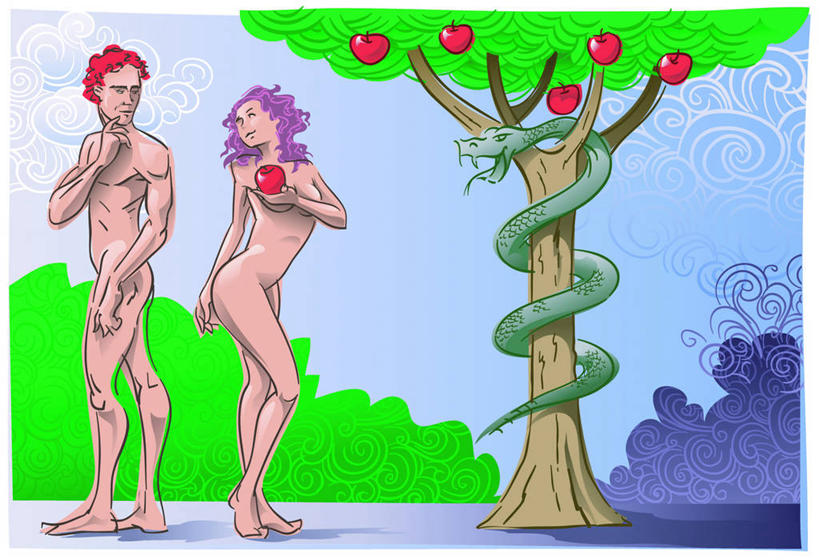 西方人,无人,两个人,站,横图,插画,室内,白天,侧面,数码,科技,植物,野生动物,苹果,水果,欧洲,欧洲人,一条,握,阴影,神话,新鲜,光线,网络,爬行动物,蛇,影子,生食,食品,果实,树桩,高光,几何,计算机图形,拿,合成,图画,拿着,扭头,注视,盘旋,裸露,画,树,树干,树木,食物,蓝色,绿色,蓝天,天空,阳光,自然,动物,天,观察,看,站着,转头,木桩,握着,有机食品,绿色食品,生长,晴朗,成长,观看,电脑合成图,数码合成图,察看,合成图,关注,冷血动物,裸,传说,凶猛,脊椎动物,长虫,漫画,希腊神话,万里无云,写实,具体,具象,乐园,伊甸园,夏娃,亚当,乐土,残暴,凶残,男人,男性,年轻男性,年轻女性,女人,女性,白种人,晴空,晴空万里,站立,彩图,全身,冷血