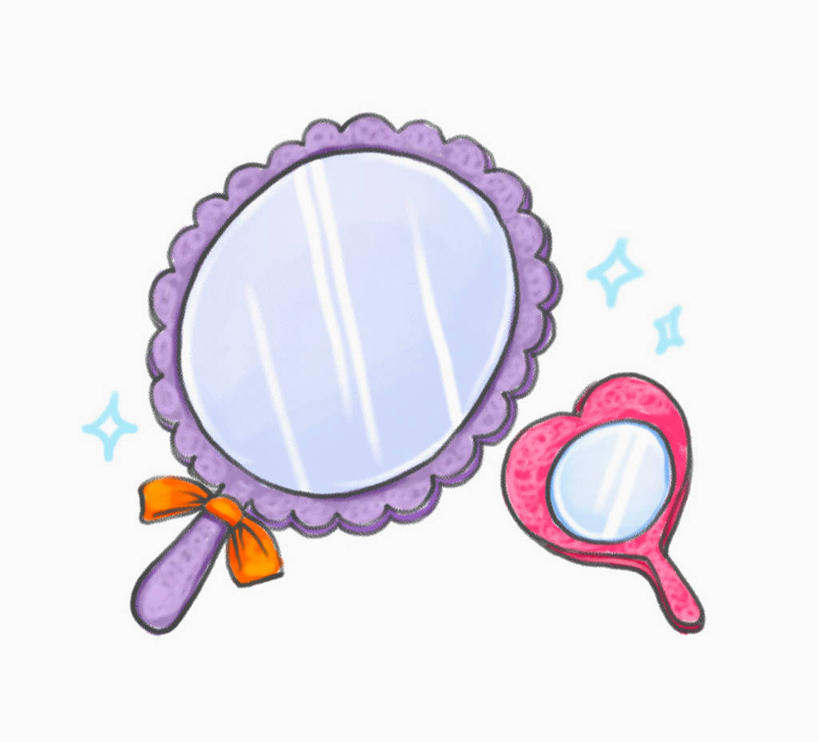 无人,横图,插画,室内,白天,白色背景,正面,化妆,美容,数码,科技,镜子,阴影,反射,网络,两把,高光,几何,计算机图形,合成,图画,画,电脑合成图,数码合成图,镜像,合成图,镜面,漫画,写实,具体,具象,光学,手镜,彩图