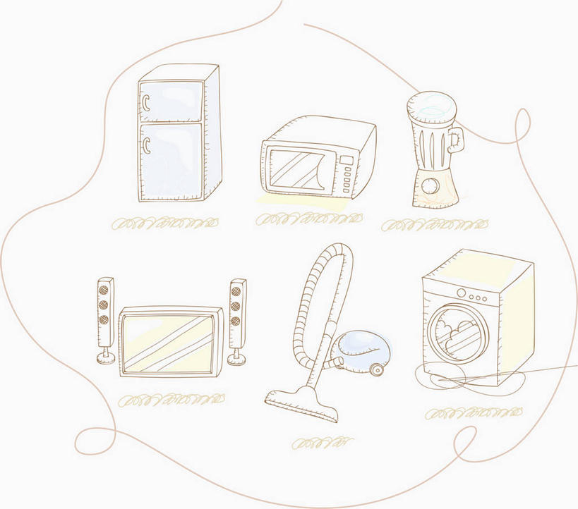 无人,横图,插画,室内,白天,白色背景,正面,烹饪,数码,科技,厨具,电视,金属制品,阴影,网络,金属,英文,标志,电器,文字,字符,字母,冰箱,高光,几何,计算机图形,合成,图画,标识,冷冻,冷柜,画,搅拌器,冷藏柜,清洁,吸尘器,洗衣机,冷藏,储藏,英文字母,微波炉,电脑合成图,数码合成图,卫生,家电,家用电器,合成图,彩电,保洁,微波,漫画,炊具,烹饪用具,马铃薯捣碎机,马铃薯搅碎机,写实,具体,具象,彩色电视机,显像管屏,显像管屏幕,保鲜,保洁工具,电视机,烹调用具,烹调,清洗,洗涤,彩图,小家电