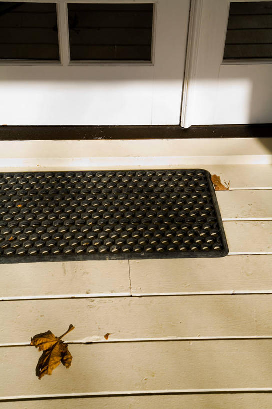 无人,竖图,俯视,室内,特写,白天,秋季,地板,门,叶子,纺织品,一片,阴影,反射,毯子,影子,褐色,枯叶,落叶,地面,木地板,纺织,一个,白色,垫子,门框,单个,门垫,叶,叶片,秋,秋天,彩图,高角度拍摄