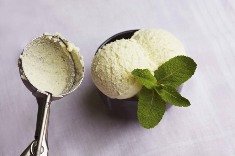 无人,横图,俯视,室内,特写,白天,餐桌,桌子,叶子,阴影,反射,影子,勺子,陶瓷,薄荷,冰激凌,绿叶,银丹草,陶瓷制品,清凉,两个,容器,调羹,汤匙,碗,冷饮,舒服,嫩叶,冰淇淋,餐台,储藏,解暑,储存,解渴,雪糕,舒爽,冰糕,消暑,斑叶凤梨薄荷,夜息香,胡椒薄荷,叶,叶片,彩图,高角度拍摄,贮存