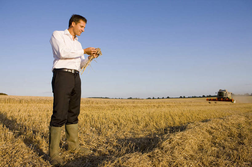 西方人,一个人,农民,农田,站,横图,室外,白天,侧面,庄稼,农作物,鞋子,欧洲,欧洲人,仅一个男性,仅一个人,仅一个中年男性,握,阴影,服装,光线,影子,雨鞋,雨靴,拿,麦田,拿着,注视,休闲装,靴子,衣服,蓝色,蓝天,天空,阳光,天,低头,观察,看,站着,休闲,休闲服,握着,服饰,晴朗,观看,察看,关注,胶鞋,万里无云,垂头,农人,男人,男性,中年男性,白种人,晴空,晴空万里,农夫,站立,彩图,全身,耕地,庄稼田