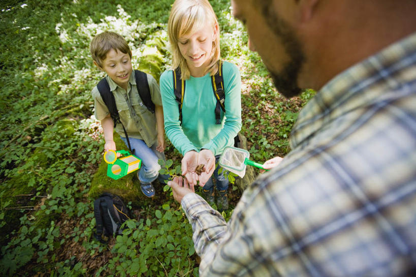 西方人,儿童,三个人,伙伴,朋友,教师,站,捧,笑,微笑,露齿笑,横图,俯视,室外,白天,衬衫,旅游,探险,友谊,草地,草坪,植物,青蛙,野生动物,欧洲,欧洲人,阴影,服装,光线,包,方格,格子,影子,旅行包,注视,休闲装,刺激,草,树,树木,一只,小孩,衣服,绿色,阳光,自然,动物,背包,观察,看,站着,享受,休闲,同学,休闲服,可爱,服饰,活泼,生长,成长,观看,察看,校友,关注,惊险,户外运动,考察,同窗,学友,旅游包,冒险,友情,男孩,男人,男性,女孩,女人,女性,中年男性,白种人,讲师,教授,老师,端,端着,捧着,手捧,站立,半身,彩图,高角度拍摄,衬衣,双肩包,男生,女生