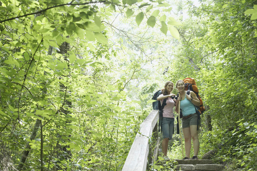 西方人,背,两个人,朋友,捧,横图,室外,白天,仰视,旅游,度假,友谊,美景,森林,树林,植物,欧洲,欧洲人,服装,扶手,木棒,望远镜,阶梯,景观,拿,拿着,注视,休闲装,娱乐,护栏,台阶,树,树木,衣服,绿色,自然,背包,观察,看,享受,休闲,休闲服,景色,放松,服饰,观看,登山包,木棍,察看,关注,自然风光,友情,年轻女性,女人,女性,白种人,端,端着,捧着,彩图,低角度拍摄,全身
