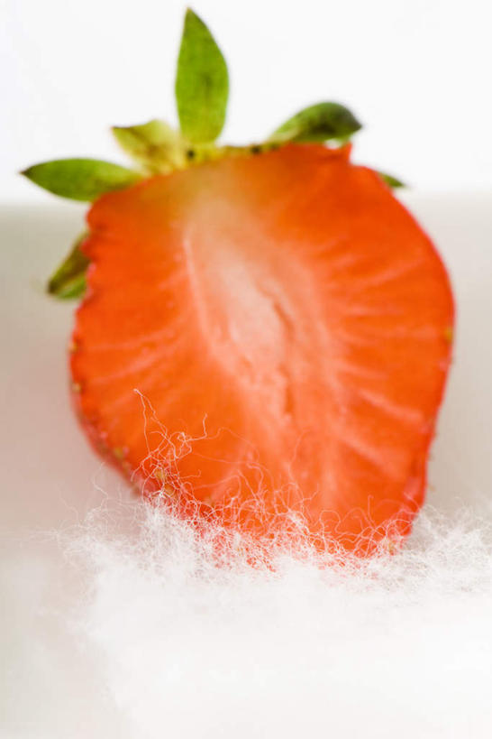 无人,竖图,俯视,室内,特写,白天,白色背景,草莓,水果,切开,新鲜,生食,食品,棉花,果实,半个,食物,红色,白色,切,一半,摄影,有机食品,绿色食品,影棚,剖面,切面,洋莓,水果皇后,红莓,地莓,彩图,高角度拍摄,影棚拍摄,拍摄