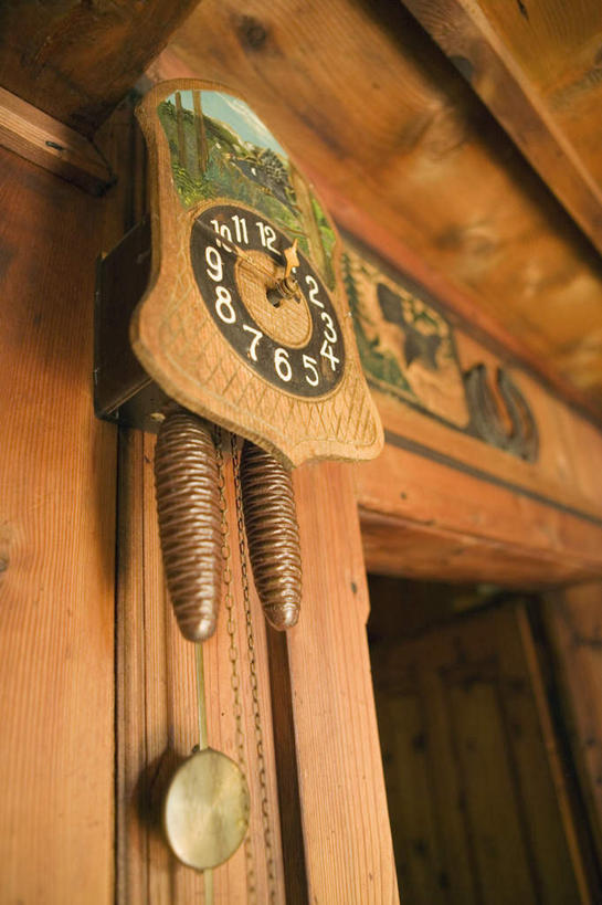 无人,家,木屋,竖图,室内,白天,仰视,门,时间,木质,时钟,计时,住宅,门框,钟表,表,布谷鸟钟,咕咕钟,钟,彩图,低角度拍摄,茅舍,茅屋,棚屋,小木屋,小屋