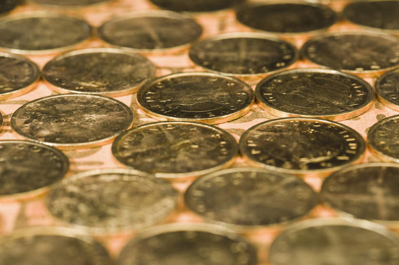 无人,横图,室内,特写,白天,正面,钱,静物,一排,许多,朦胧,模糊,钱币,毯子,排列,黄色,金融,经济,队列,流通,贸易,货币,现金,硬币,彩图,金子