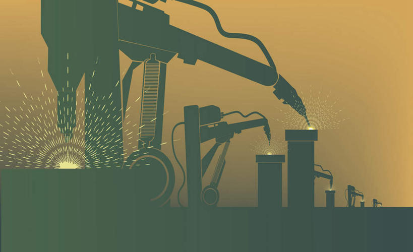 无人,工厂,横图,插画,室内,白天,正面,热情,机器,数码,科技,火,阴影,黄色背景,科学,网络,火花,火焰,高光,几何,计算机图形,燃烧,合成,图画,画,机械,自动,电脑合成图,数码合成图,火星,合成图,漫画,写实,具体,具象,彩图,工地,制造厂