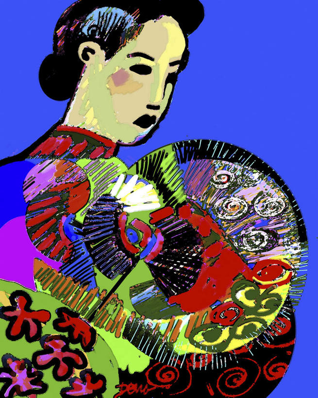 东方人,一个人,无人,站,竖图,插画,室内,白天,正面,民族服装,数码,科技,亚洲,仅一个年轻女性,仅一个女性,仅一个人,阴影,蓝色背景,和服,网络,高光,几何,计算机图形,合成,图画,扭头,注视,黄种人,画,观察,看,站着,转头,服饰,观看,电脑合成图,数码合成图,察看,合成图,关注,漫画,艺妓,吴服,唐草,唐花,唐锦,写实,具体,具象,艺伎,芸妓,芸者,年轻女性,女人,女性,亚洲人,站立,半身,彩图,传统服装,民俗服