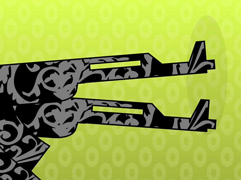 无人,横图,插画,室内,白天,正面,竞争,数码,科技,对抗,绿色背景,阴影,花纹,装饰,冲突,网络,枪支,图案,两把,高光,几何,计算机图形,合成,图画,破坏,画,武器,战争,手枪,华丽,修饰,损坏,点缀,电脑合成图,数码合成图,攻击,威胁,合成图,对立,矛盾,兵器,防御,漫画,枪械,来福枪,来复枪,弹夹,写实,具体,具象,敌对,挫败,斗争,抗拒,抗衡,衬托,美观,雅致,雅观,杀伤,威慑,子弹夹,危险,彩图