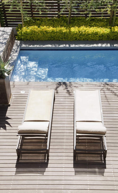 无人,体育馆,游泳池,竖图,俯视,室外,白天,水,植物,椅子,阴影,光线,影子,躺椅,水池,水面,泳池,树,树木,绿色,阳光,自然,生长,成长,沙滩椅,游泳馆,彩图,高角度拍摄