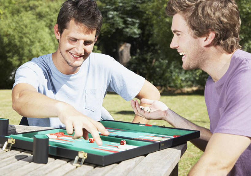 西方人,两个人,伙伴,朋友,坐,笑,微笑,露齿笑,横图,室外,白天,正面,游戏,快乐,友谊,赌博,贪欲,比赛,竞争,草地,草坪,植物,欧洲,欧洲人,握,阴影,服装,光线,影子,拿,玩,拿着,注视,休闲装,娱乐,刺激,草,树,树木,衣服,绿色,阳光,自然,观察,看,休闲,休闲服,棋盘,握着,服饰,生长,成长,观看,活动,察看,发泄,关注,消遣,智力,双陆棋,投机,侥幸,欲望,宣泄,双陆,友情,男人,男性,年轻男性,白种人,玩耍,嬉戏,坐着,半身,彩图,胜负,输赢