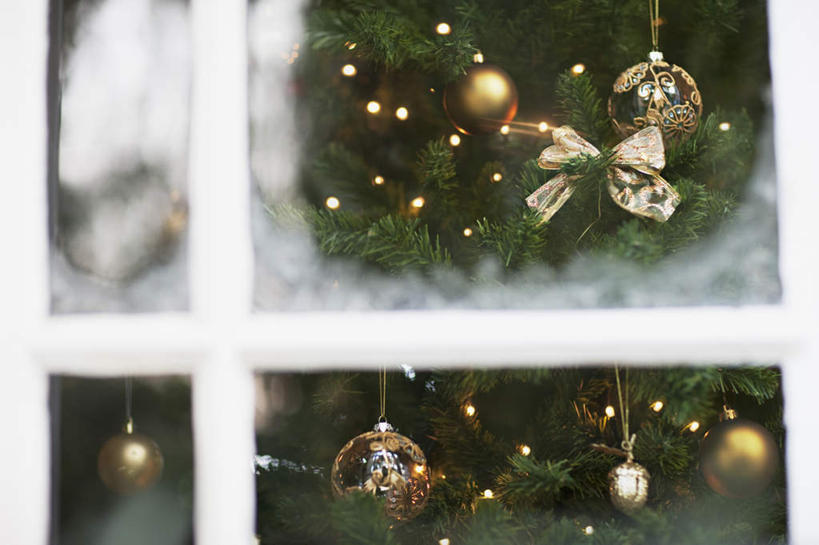 无人,家,横图,室外,特写,白天,正面,雪,植物,大雪,窗户,圣诞节,吊挂,悬挂,节日,庆祝,装饰,挂饰,房屋,屋子,积雪,雪景,冬季,冬天,圣诞树,圣诞球,挂,文化,楼房,玻璃窗,住宅,球,树,树木,绿色,自然,蝴蝶结,庆典,球体,寒冷,生长,成长,纪念,华丽,修饰,点缀,衬托,美观,雅致,雅观,严寒,彩图,房子