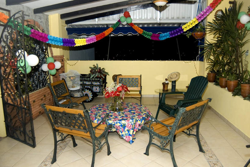 无人,家,横图,俯视,室内,白天,植物,餐桌,门,桌子,花瓶,椅子,金属制品,装饰,盛开,金属,布料,瓷砖,地砖,盆栽,塑料,房屋,木椅,墙,躺椅,屋顶,屋子,盆景,地面,花蕾,顶棚,布纹,楼房,墙壁,墙面,住宅,玻璃制品,桌布,花,花瓣,花朵,鲜花,红色,绿色,自然,玻璃瓶,餐巾,瓶子,气球,塑料制品,门框,台布,花苞,花蕊,橡胶,生长,成长,餐台,华丽,修饰,点缀,橡胶制品,衬托,美观,雅致,雅观,彩图,高角度拍摄,房子