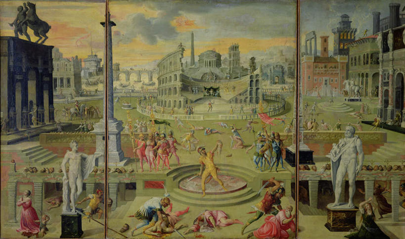 西方人,裸体,无人,高楼大厦,站,躺,跪,举,横图,室内,白天,正面,民族服装,绘画,竞争,日落,窗户,楼梯,门,大厦,建筑,摩天大楼,旗帜,油画,雕塑,欧洲,欧洲人,士兵,对抗,握,阴影,艺术,装饰,冲突,光线,雕刻,雕像,影子,阶梯,墙,晚霞,霞光,落日,许多人,古典,拿,拿着,破坏,文化,玻璃窗,墙壁,墙面,台阶,阳光,黄昏,工艺品,门框,楼宇,品味,托,站着,一群人,武器,彩霞,战争,握着,纪念,美术,损坏,高雅,剑,攻击,威胁,对立,矛盾,兵器,主题,防御,陈列,杀害,功能,美学,敌对,挫败,斗争,抗拒,抗衡,杀伤,威慑,兵士,兵戈,打仗,构兵,交兵,夕照,赤身,殛毙,戕害,杀戮,屠戮,卧着,危险,男人,男性,女人,女性,中年男性,中年女性,白种人,夕阳,跪着,接触,举起,举手,举着,躺着,卧,向上举,向上伸,向上托,站立,彩图,全身,传统服装,民俗服,大楼,高层建筑,高楼,摩天楼,斜阳