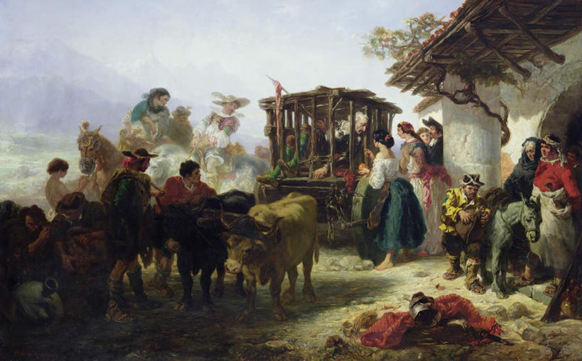 西方人,无人,家,站,坐,走,横图,室内,白天,正面,民族服装,绘画,马,牛,野生动物,油画,欧洲,欧洲人,艺术,装饰,头巾,房屋,墙,屋子,许多人,古典,注视,文化,楼房,墙壁,墙面,住宅,蓝色,蓝天,天空,动物,工艺品,天,观察,看,品味,站着,一群人,牢笼,家畜,运输,牲畜,晴朗,观看,华丽,修饰,美术,点缀,察看,高雅,关注,万里无云,美学,衬托,美观,雅致,雅观,樊笼,男人,男性,女人,女性,中年男性,中年女性,白种人,晴空,晴空万里,步行,散步,站立,走路,坐着,彩图,全身,传统服装,民俗服,房子