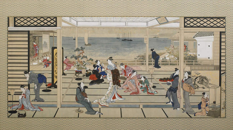 东方人,无人,站,坐,横图,室内,白天,正面,民族服装,绘画,门,油画,亚洲,拉门,服装,艺术,许多人,古典,注视,黄种人,文化,移门,衣服,工艺品,观察,看,品味,站着,一群人,服饰,观看,美术,察看,高雅,衣着,穿着,关注,艺妓,美学,障子,纸门,衣饰,艺伎,芸妓,芸者,年轻女性,女人,女性,亚洲人,站立,坐着,彩图,全身,传统服装,民俗服