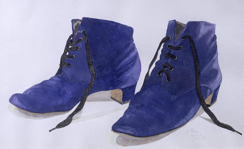 无人,横图,室内,白天,白色背景,正面,绘画,鞋子,一双,艺术,古典,文化,靴子,蓝色,工艺品,品味,美术,水彩,水彩画,高雅,牛仔靴,美学,彩图