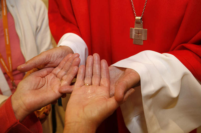 西方人,手,手掌,三个人,握手,捧,横图,俯视,室内,白天,项链,法国,欧洲,欧洲人,阴影,节日,光线,长袍,十字架,影子,文化,装饰品,红色,饰品,首饰,祈祷,健康,手部,许愿,宗教,信仰,纪念,祈求,基督教,天主教,法兰西共和国,法兰西第五共和国,卢尔德,平安,男人,男性,年轻男性,白种人,搀手,端,端着,拉手,捧着,手搀手,手拉手,手捧,手牵手,手握手,半身,彩图,高角度拍摄