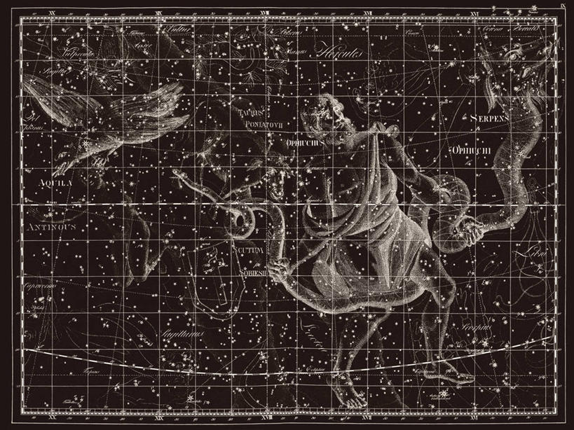 无人,横图,黑白,鹰,地图,科学,星星,摄影,星座,手艺,天文学,拉丁文,雕刻术