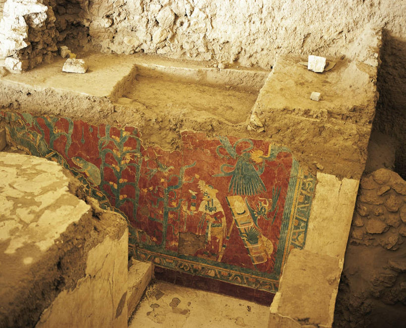 无人,横图,俯视,室内,白天,绘画,农业,建筑,墨西哥,艺术,古典,历史,文化,壁画,废墟,古代,工艺品,地标建筑,品味,摄影,美术,考古学,高雅,拉丁美洲,玛雅文明,美学,特拉斯卡拉州,古代文明,美术工艺,彩图,高角度拍摄,拉美文明,过去