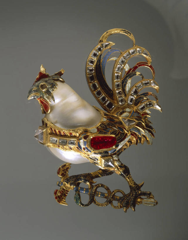 无人,竖图,特写,珐琅,珠宝,灰色背景,珍珠,历史,钻石,一个,灰色,摄影,单个,复杂,华贵,巴洛克风格,双蛇杖,红宝石,项坠,美术工艺,公鸡,彩图,影棚拍摄