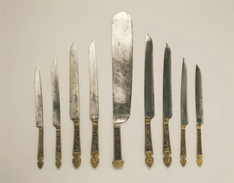 无人,横图,一排,整齐,排列,摄影,多样,古董,队列,餐刀,选择,收集,美术工艺,彩图,影棚拍摄