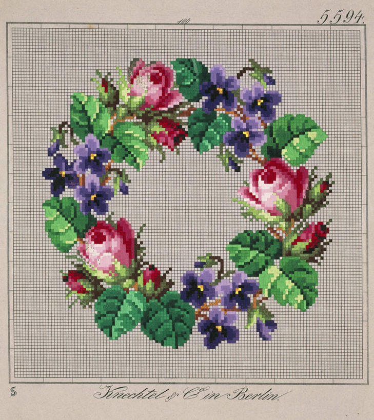 无人,竖图,玫瑰,紫罗兰,叶子,刺绣,花纹,花环,红色,绿色,紫色,摄影,怀旧,记忆,德国文化,式样,美术工艺,设计,彩图,影棚拍摄