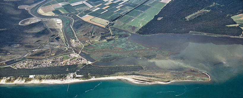 无人,横图,全景,俯视,航拍,室外,白天,河流,意大利,海岸线,田地,绿色,摄影,宁静,地中海,鸟瞰,海滩,彩图,高角度拍摄,旅行,波河