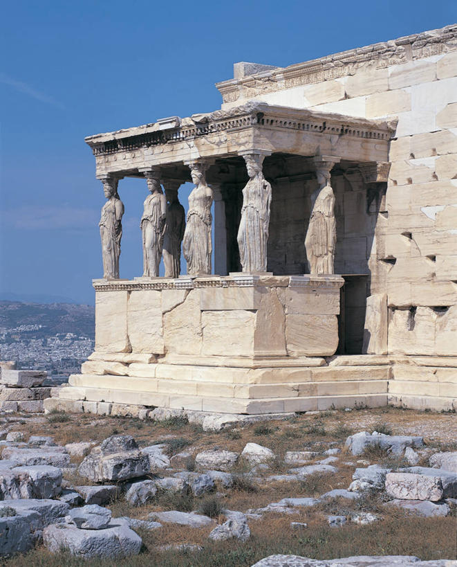 无人,寺庙,竖图,室外,白天,建筑,希腊,欧洲,雕像,柱子,首都,历史,石墙,废墟,台阶,天空,地标建筑,摄影,宗教,考古学,宗教建筑,地中海文化,希腊文化,古希腊,古代文明,阿提卡,灵性,彩图,门廊,依瑞克提翁神殿,过去