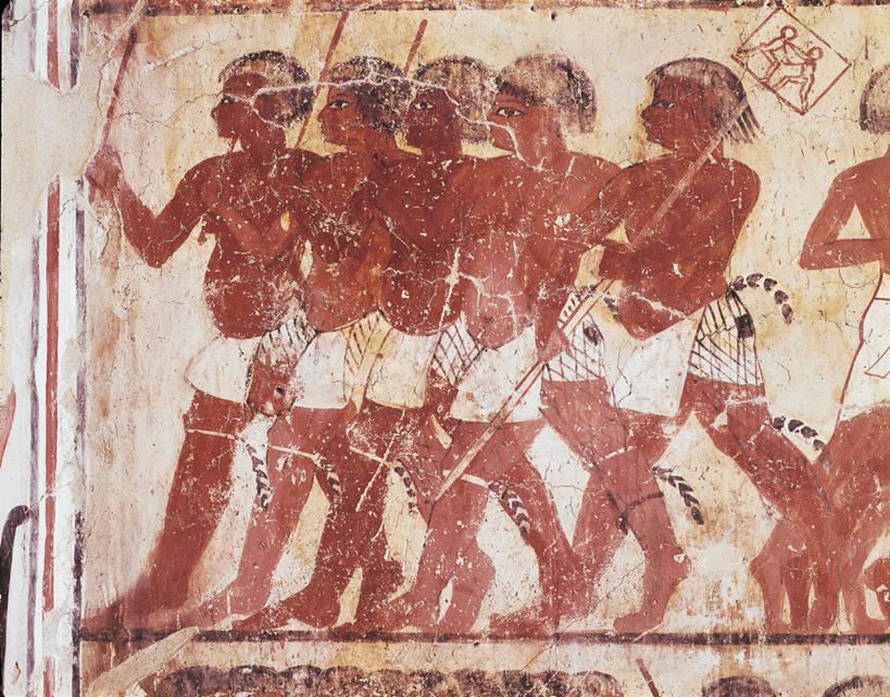 成年人,无人,人群,横图,室内,侧面,绘画,建筑,埃及,一排,艺术,整齐,冲突,标志,符号,联合国,古典,文化,标识,壁画,排列,工艺品,品味,武器,摄影,美术,高雅,坟墓,中东,队列,作画,矛,北非,中东文化,军队,埃及文化,美学,性别符号,古埃及文明,古代文明,底比斯,男人,步行,彩图,男性符号,联合国教科文组织,帝国,雇佣兵