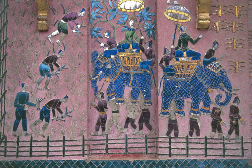 无人,横图,室外,特写,白天,建筑,玻璃,老挝,花纹,装饰,雕刻,图案,历史,地标建筑,摄影,宗教,佛教,部分,宗教建筑,修道院,琅勃拉邦,古代文明,印度支那,香通寺,彩图,旅行,联合国教科文组织