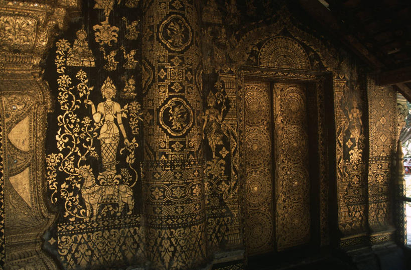 无人,横图,室外,白天,建筑,老挝,装饰,黄金,摄影,宗教,佛教,复杂,琅勃拉邦,灵性,印度支那,香通寺,彩图