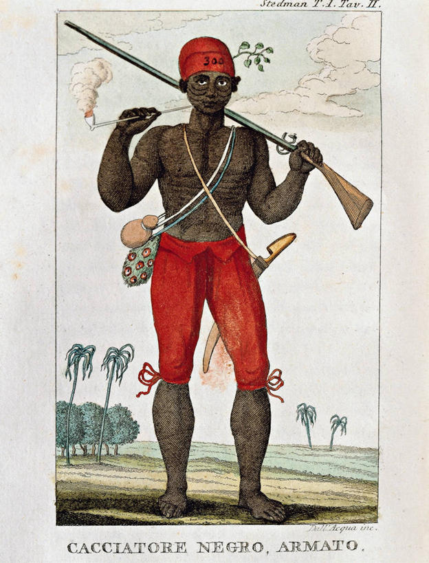 成年人,一个人,站,吸烟,竖图,插画,室外,白天,数码,科技,棕榈树,帽子,苏里南,仅一个男性,阴影,裤子,网络,高光,几何,计算机图形,合成,图画,拿着,裸露,画,树,刀,赤脚,躯干,武器,人体,烟斗,英文字母,电脑合成图,数码合成图,合成图,肖像,裸,漫画,来福枪,写实,具体,具象,猎人,彩图,传统服装,传统文化