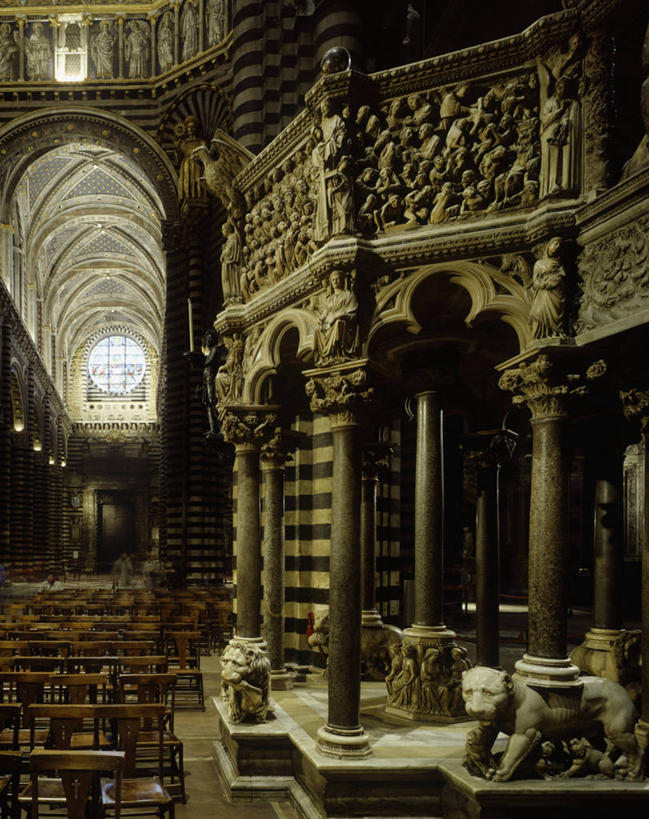 无人,竖图,室内,白天,建筑,狮子,雕塑,意大利,柱子,长椅,摄影,宗教,基督教,锡耶纳,宗教建筑,托斯卡纳区,美术工艺,彩图,大教堂