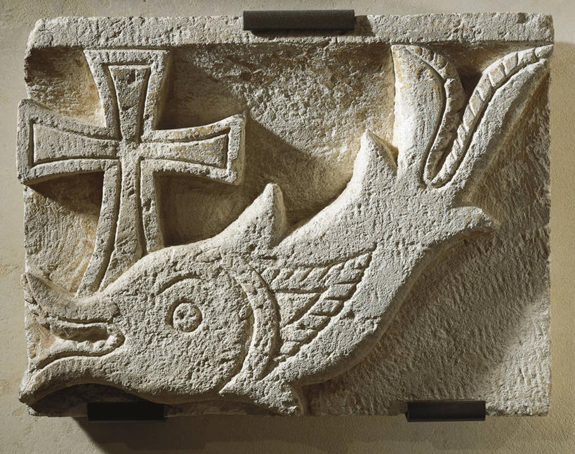 无人,横图,室内,特写,十字架,鱼类,古代,摄影,基督教,古埃及文明,古代文明,美术工艺,彩图,浅浮雕