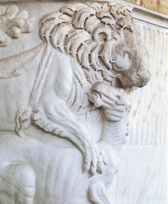 无人,竖图,室内,特写,白天,狮子,神话,古罗马,摄影,石棺,美术工艺,彩图,浅浮雕