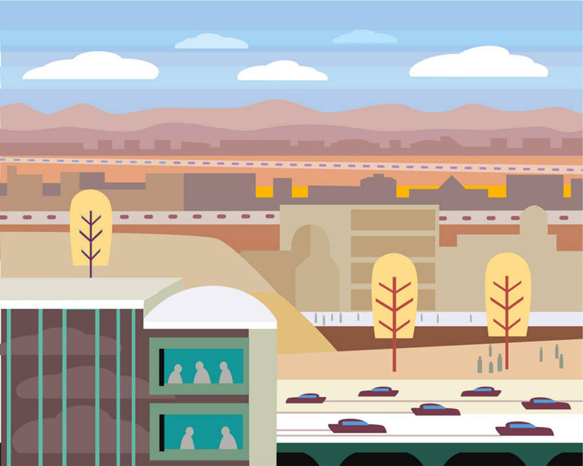 横图,插画,室外,白天,数码,科技,沙漠,山脉,城市,公路,汽车,美国,阴影,网络,交通,高光,几何,计算机图形,合成,图画,画,树,运输,摄影,电脑合成图,数码合成图,亚利桑那,合成图,漫画,写实,具体,具象,彩图,菲尼克斯市