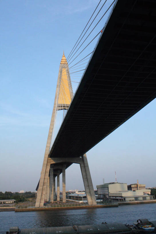 无人,竖图,室外,白天,仰视,曼谷,泰国,斜拉桥,首都,运输,摄影,彩图,低角度拍摄