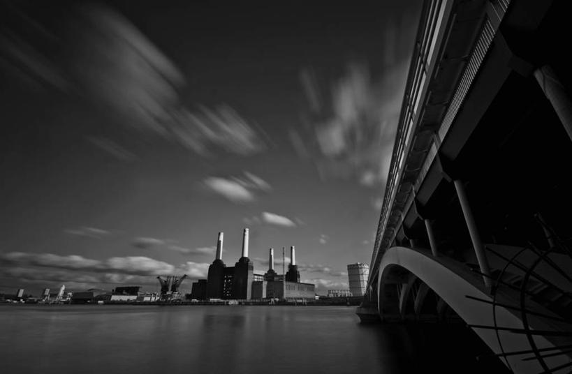 无人,横图,黑白,室外,白天,河流,英国,桥,首都,发电站,工业,摄影,能源