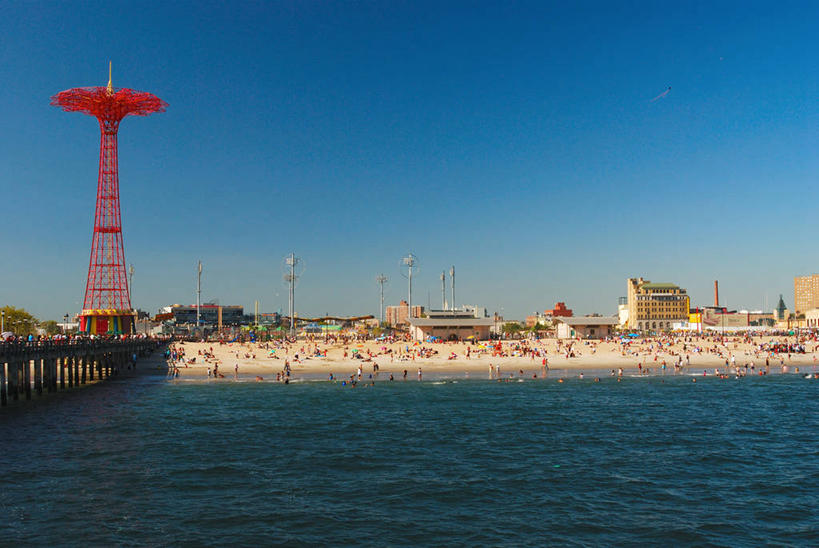 游乐园,横图,室外,白天,度假,海洋,建筑,纽约,美国,塔,桥,联系,摄影,纽约州,万里无云,科尼岛,休闲活动,彩图