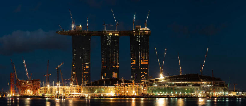 无人,横图,全景,室外,夜晚,建筑,路灯,新加坡,反射,云,海湾,首都,现代,天空,摄影,照亮,发展,新加坡市,彩图,滨海湾金沙酒店