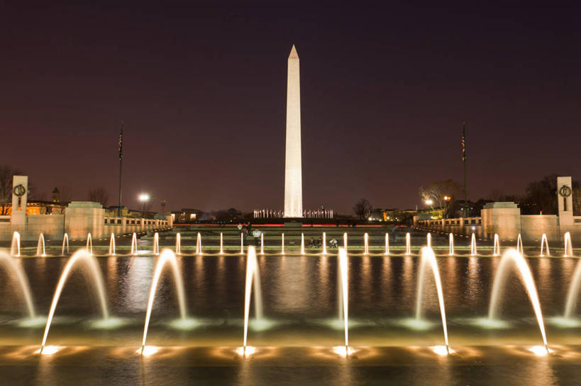 无人,横图,室外,夜晚,建筑,喷泉,美国,喷,反射,首都,天空,摄影,纪念,留念,照亮,怀念,华盛顿特区,彩图,国会