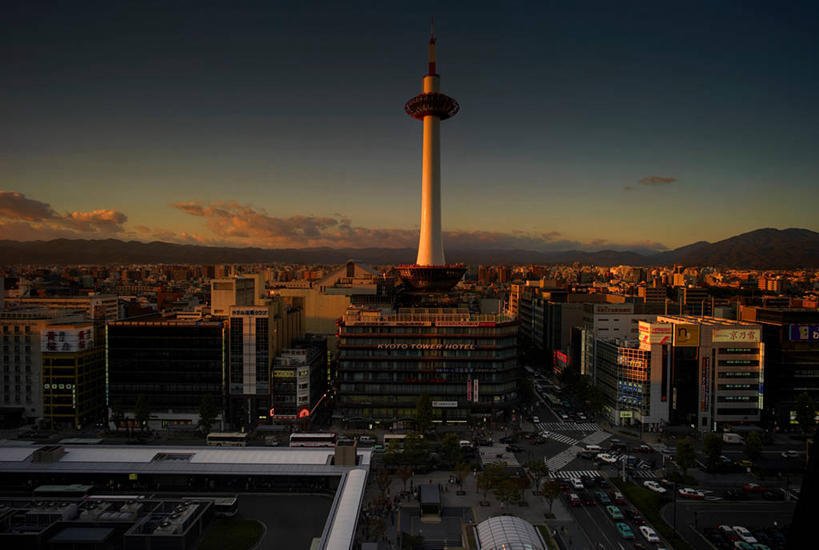 无人,横图,室外,度假,通讯,美景,城市风光,城市,建筑,日本,日本文化,景观,娱乐,天空,黄昏,享受,休闲,景色,放松,摄影,京都府,无线电通信塔,京都市,京都塔,彩图