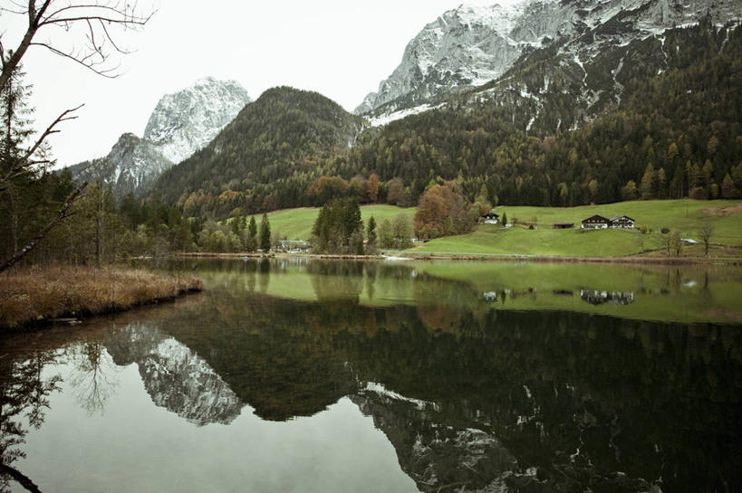 无人,横图,室外,白天,湖,美景,森林,植物,德国,对称,反射,房屋,地形,景观,枝,树,天空,自然,景色,摄影,宁静,自然风光,贝希特斯加登,彩图