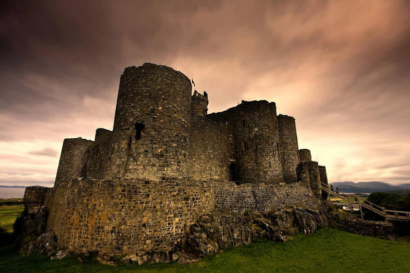 无人,横图,室外,英国,天气,历史,废墟,草,自然,黄昏,地标建筑,摄影,要塞,英国文化,彩图,北威尔士